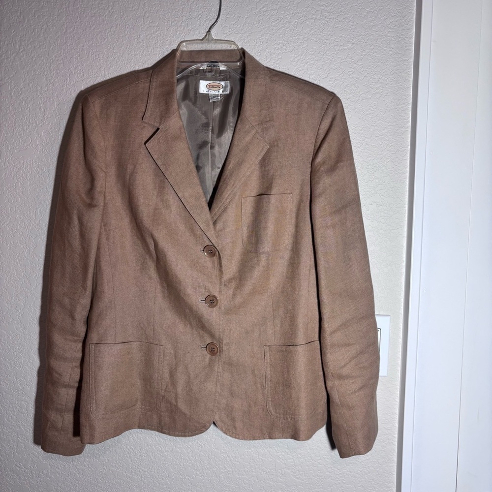 Talbots Tan Linen Blazer with Notched Lapel and Tailored Fit Women’s